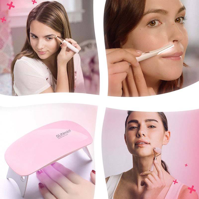 Ролик массажер для лица + Триммер для лица + Лампа для ногтей + Эпилятор-триммер для бровей