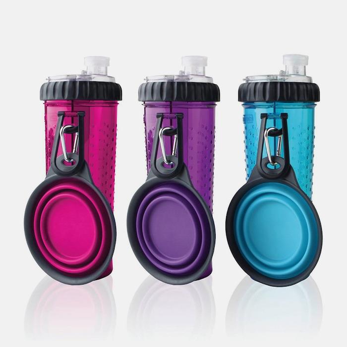 Бутылка двойная для воды и корма + Зубная щетка для собак + Валик для уборки шерсти