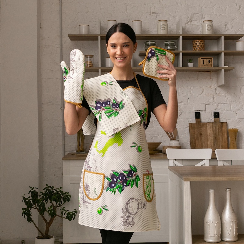 Кухонный набор 4 в 1: Фартук + Перчатка + Прихватка + Полотенце
