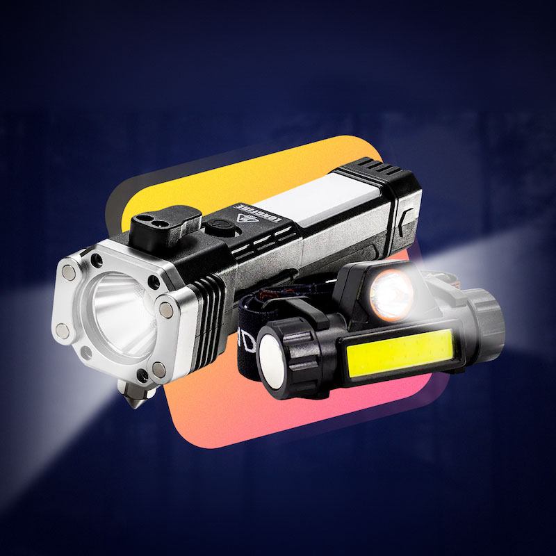 Акумуляторний аварійний ліхтар + Налобний ліхтар із магнітом