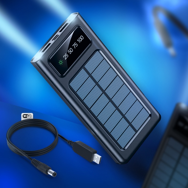 Повербанк с LED фонарем на солнечной батарее + Кабель для роутера от повербанка