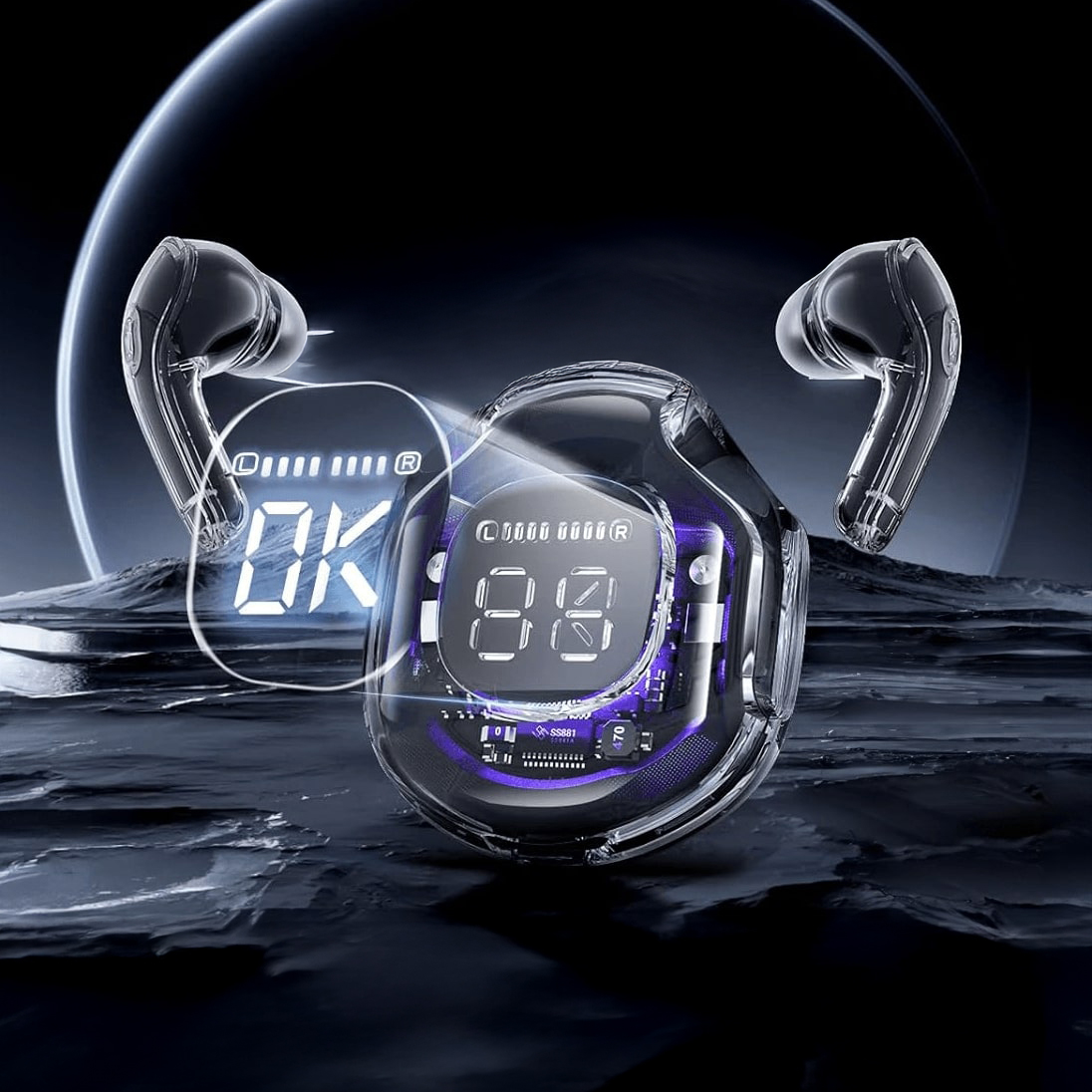 Безпроводові навушники TWS Ultrapods Pro з прозорою RGB станцією-кейсом