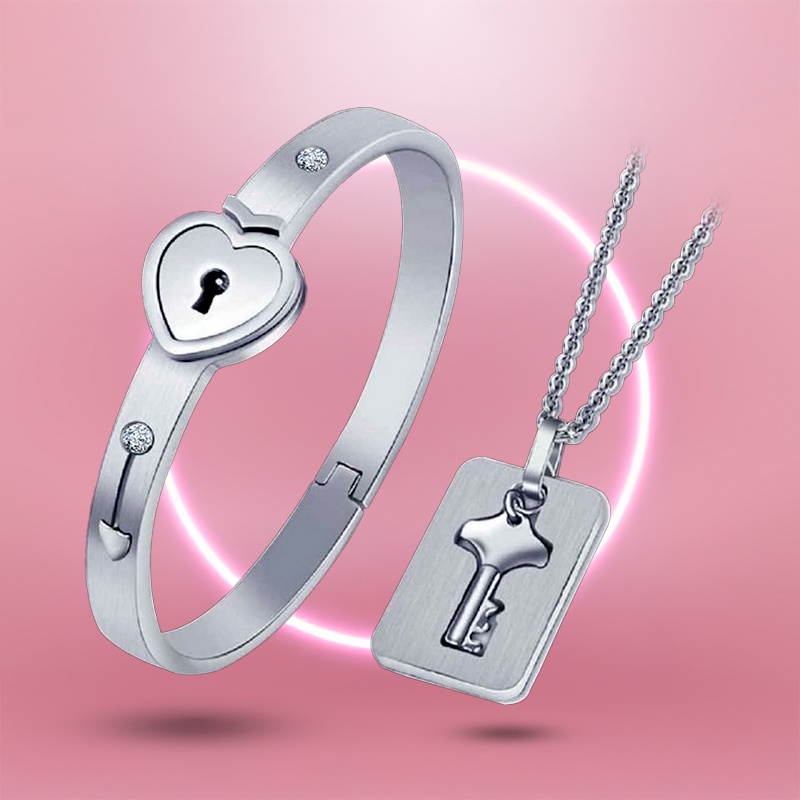 Пара ювелирных изделий кулон Ключ и браслет Сердце из нержавеющей стали