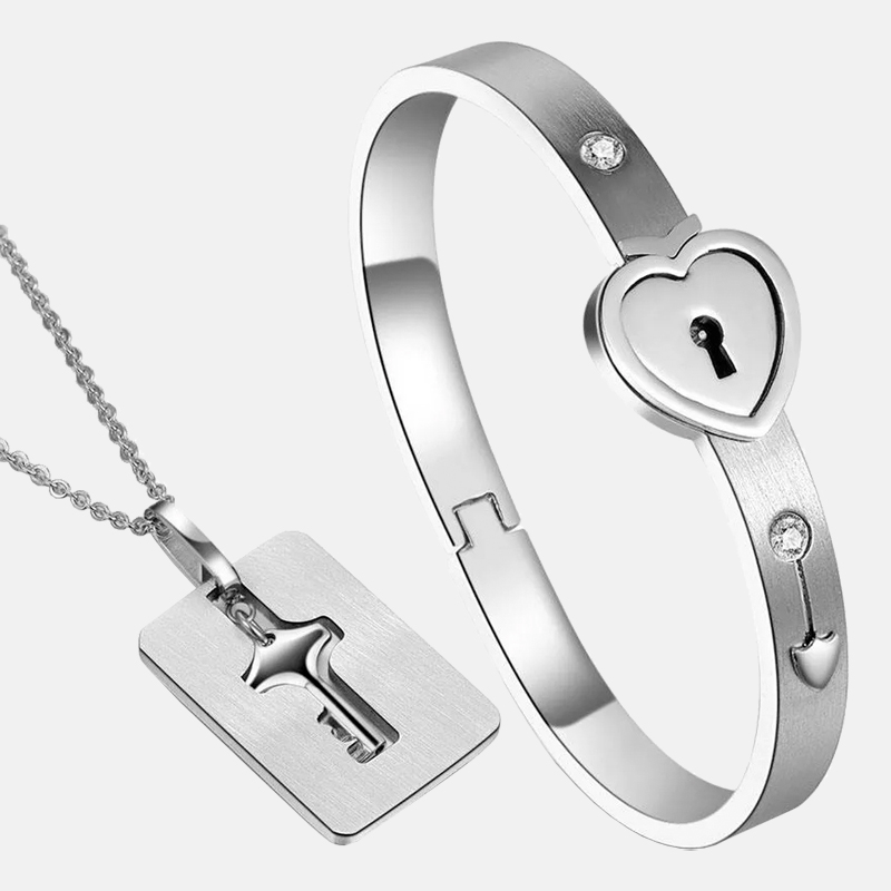 Пара ювелирных изделий кулон Ключ и браслет Сердце из нержавеющей стали