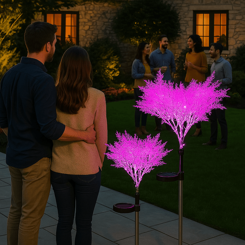 Набор из 2 садовых светодиодных светильников "Розовый туман" на солнечной батарее