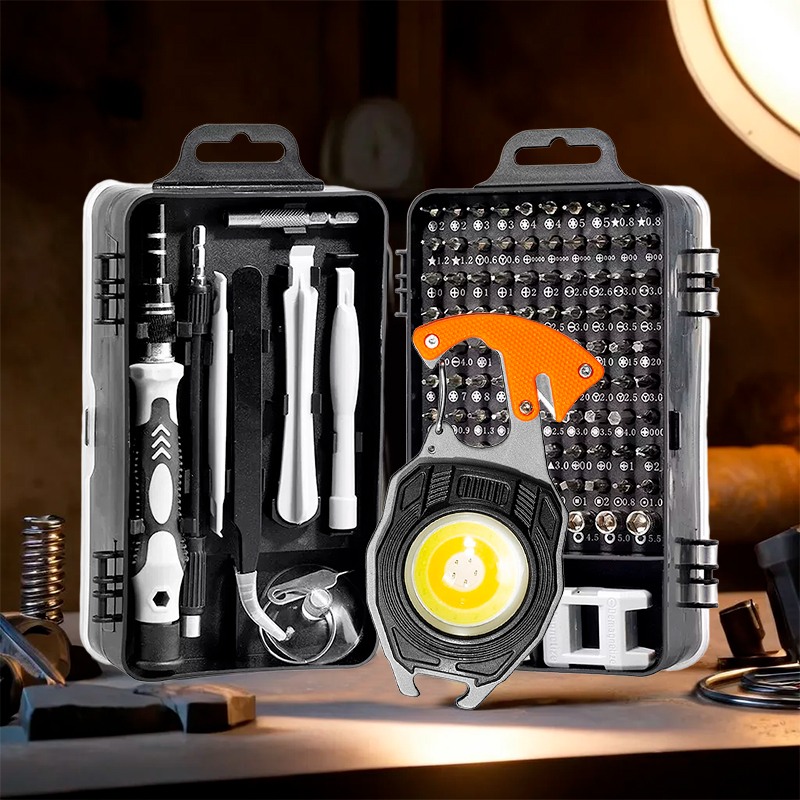 Набор прецизионных отверток и бит 115 в 1 + Аккумуляторный LED фонарик W5147