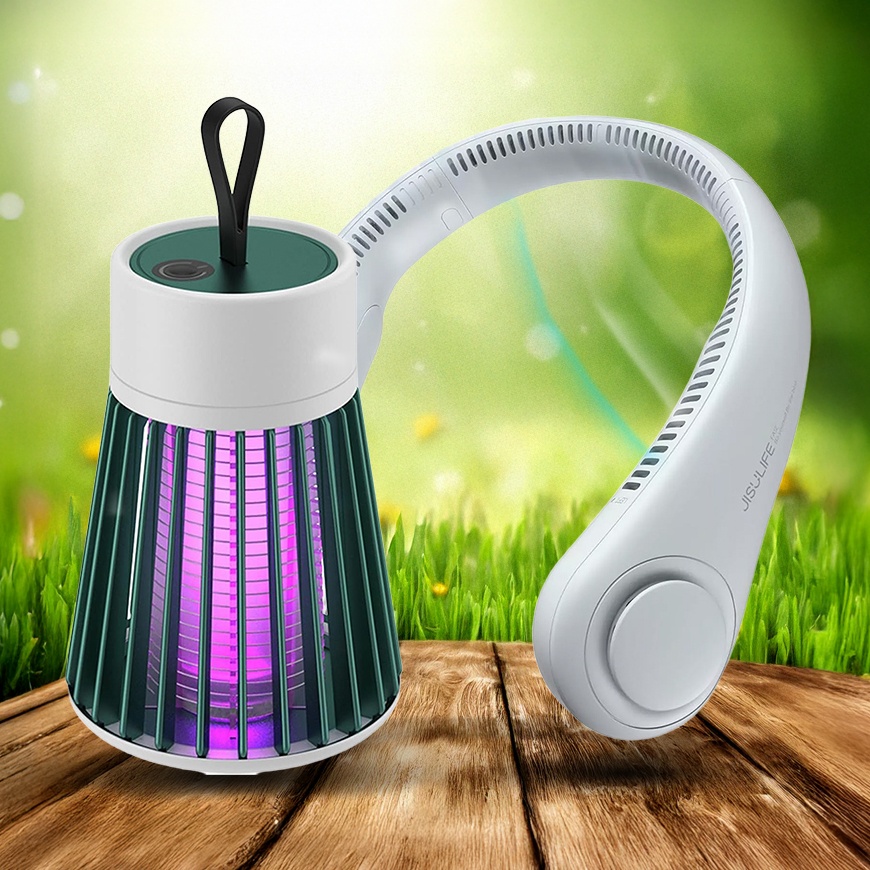 Портативный вентилятор на шею NECK FAN + Лампа-ловушка от комаров и насекомых Electric Shock